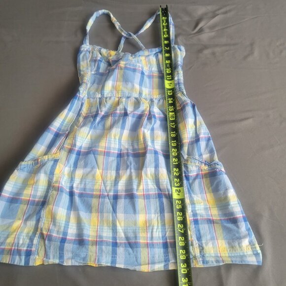 Bluenotes Summer Dress Womens L Blue Yellow Plaid Cottage Core Pockets Stretch - Picture 6 of 11